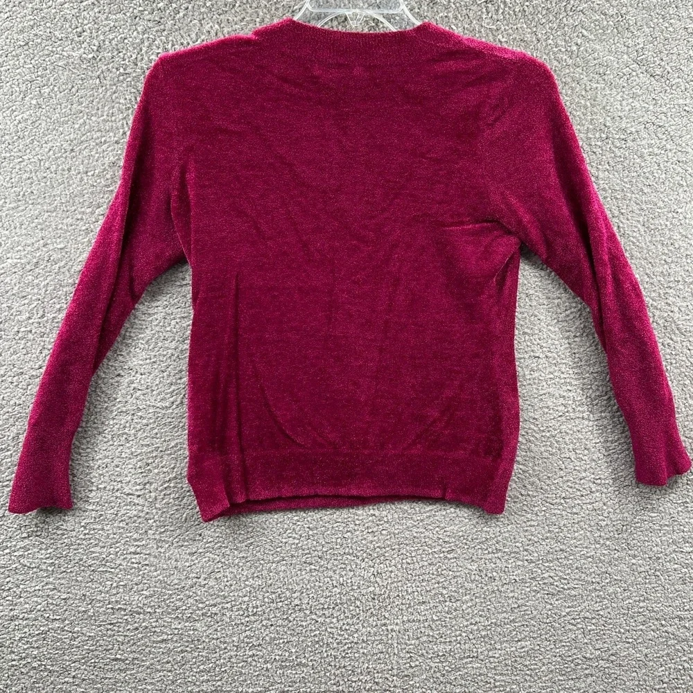 Womens‎ Eyelash Knit Sweater XL Raspberry Cozy Soft Capsule Minimalist V Neck